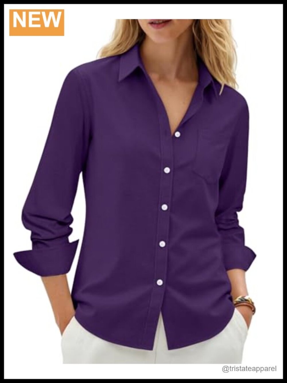 100% Cotton Oxford Button Down Shirts for Women Long Sleeve Work Blouse with